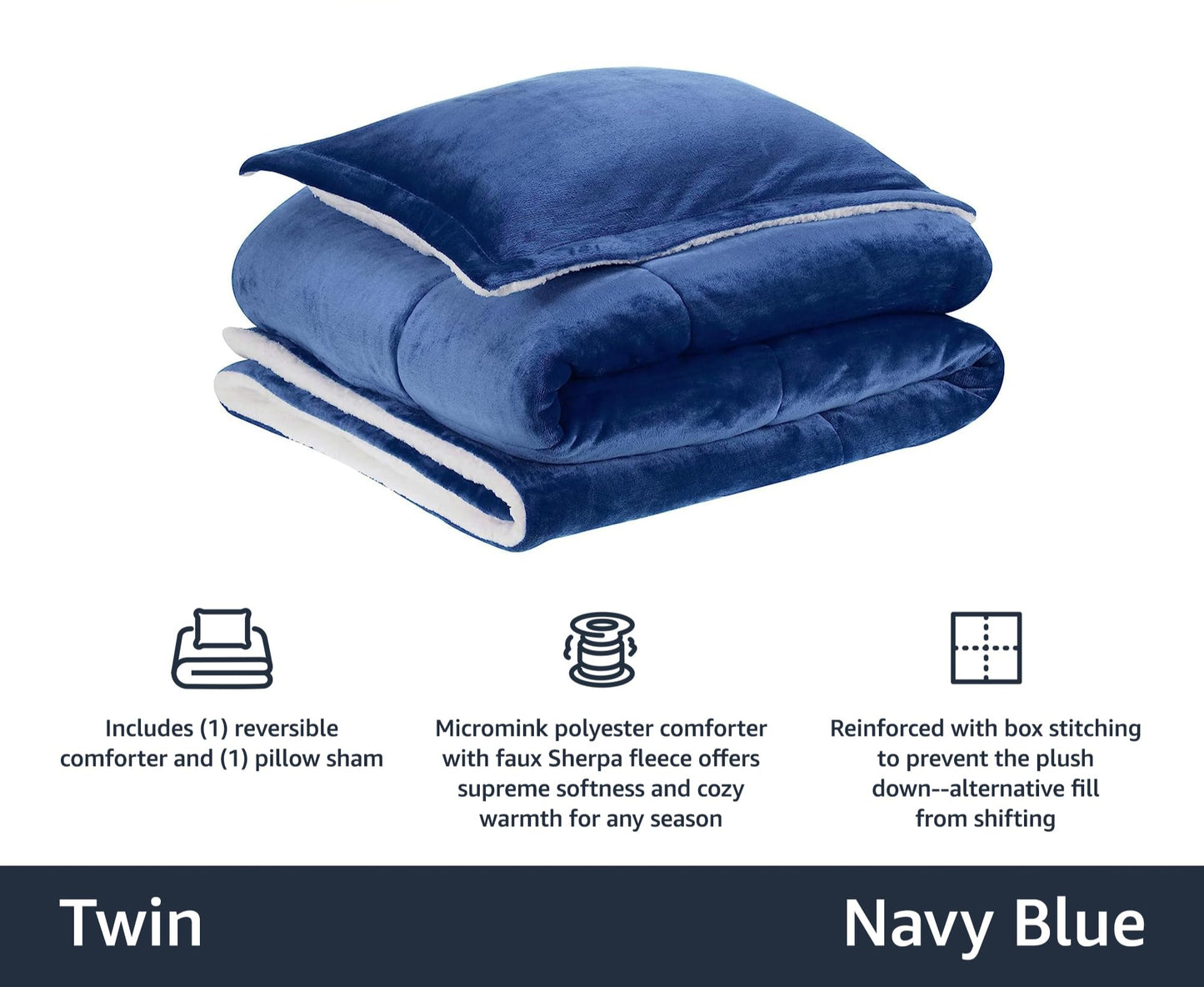 Ultra-Soft Micromink Sherpa Comforter Bed Set - Navy, Twin