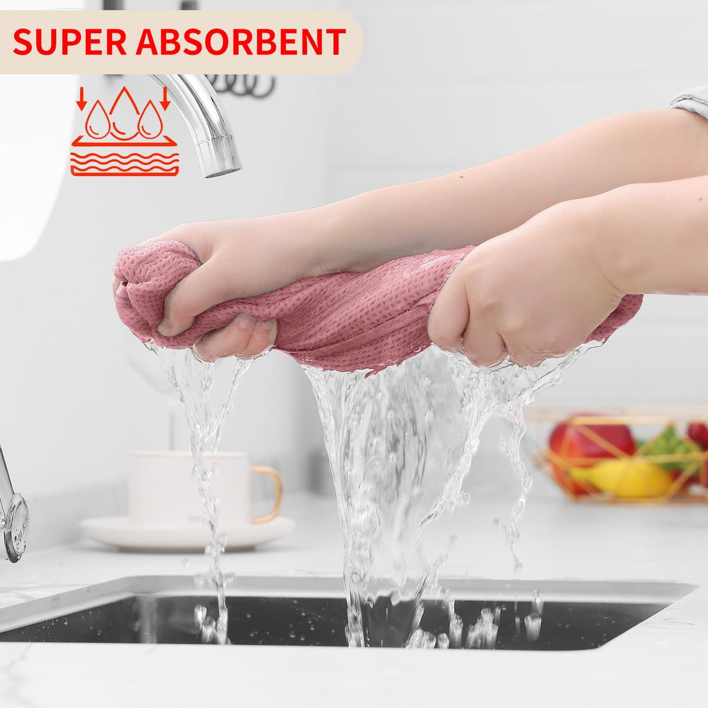 100% Cotton Waffle Weave Kitchen Dish Cloths, Ultra Soft Absorbent Quick Drying Dish Towels, 12 x 12 Inches, 12-Pack, Dried Rose