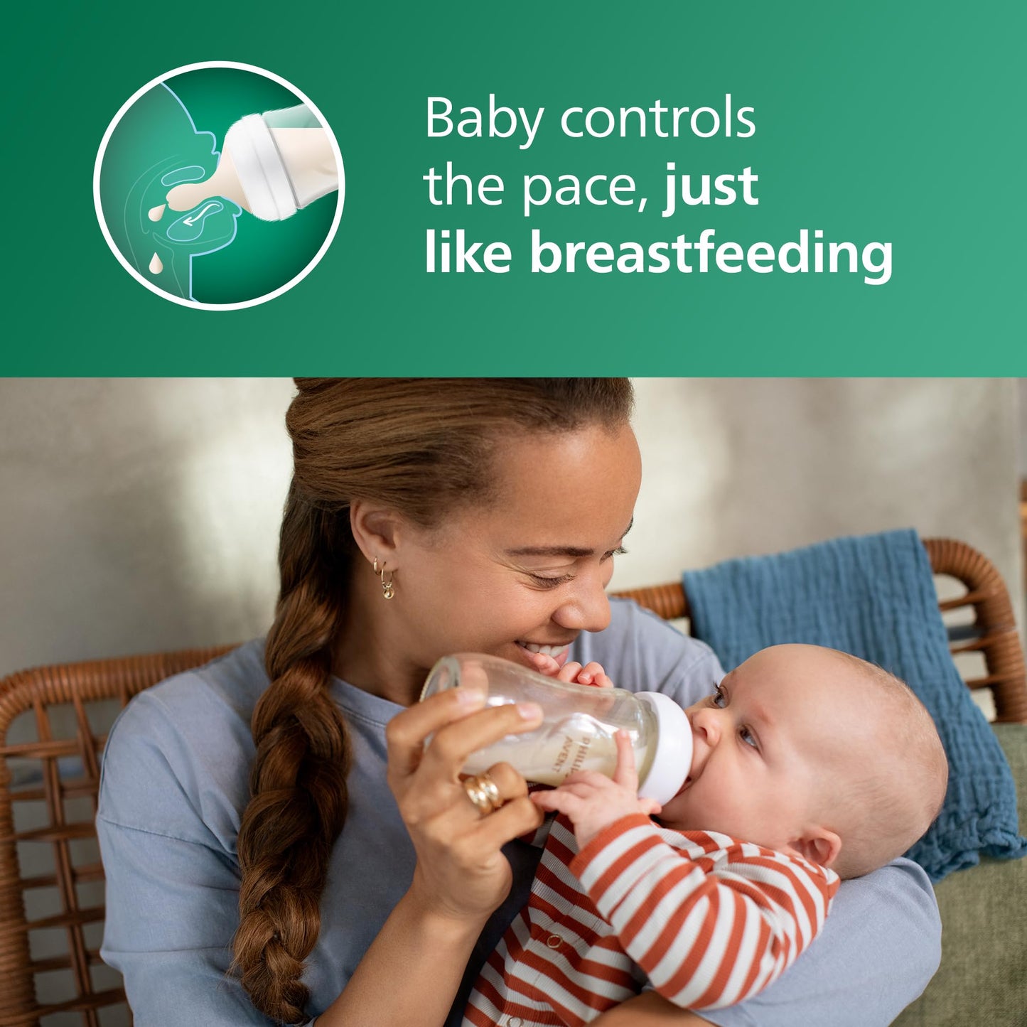 Philips Avent Natural Glass Baby Bottles with Natural Response Nipples (Medium Flow, Flow 3), 8oz, 2-Pack, SCY913/02