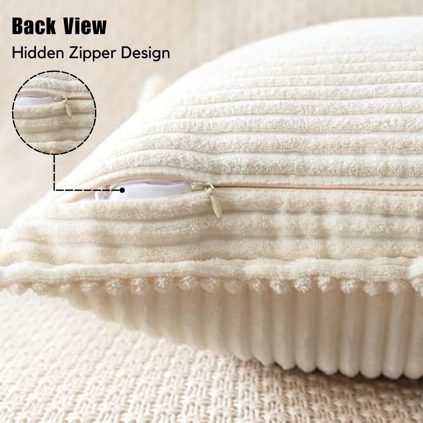 2 Packs Throw Pillow Covers Corduroy,Decorative Lumbar Pillow Covers, JOMWEN Super Soft Boho Striped Cushion Covers for Couch Bed Sofa Livingroom (Cream, 50 x 30 cm)