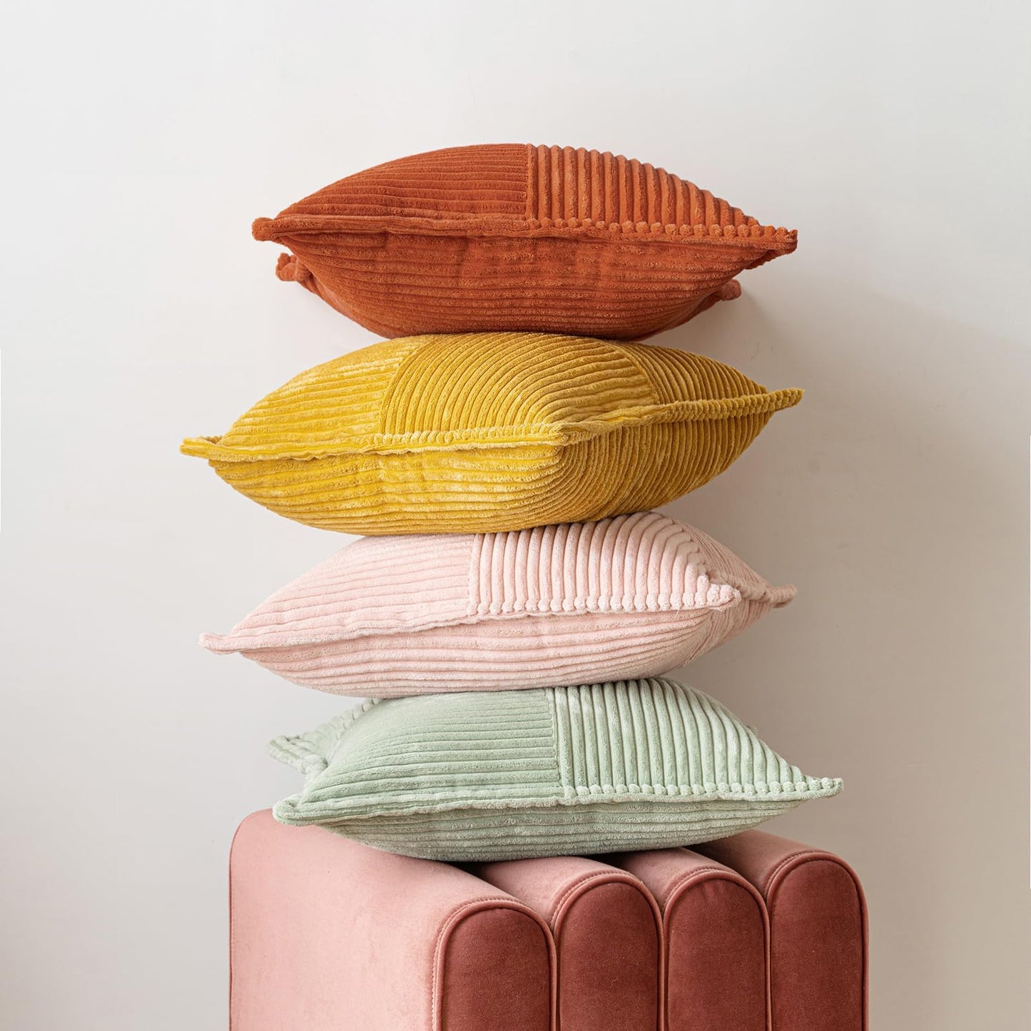 2 Packs Throw Pillow Covers Corduroy,Decorative Lumbar Pillow Covers, JOMWEN Super Soft Boho Striped Cushion Covers for Couch Bed Sofa Livingroom (Sage Green, 50 x 30 cm)