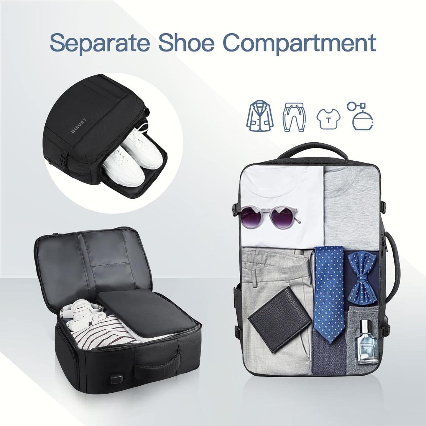 Extra Large Travel Backpack, 55L Carry On Backpack for Men & Women, Expandable Big Capacity Bag For Airplanes, Travel Gifts for Men Women, Fits 18.4 Inch Laptop, Luggage Suitcase Daypack Bag, Black