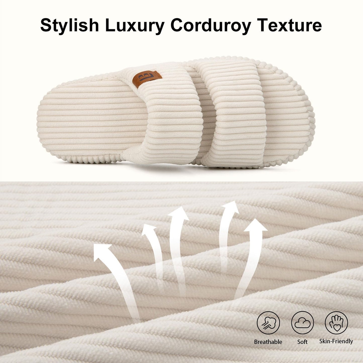 LongBay Womens Memory Foam Slippers Indoor Bedroom House Slippers Shoes Open Toe Corduroy Slide Comfy Two Bands Gift