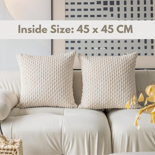 2 Packs Throw Pillow Covers Corduroy, Decorative Lumbar Pillow Covers, JOMWEN Super Soft Boho Striped Cushion Covers for Couch Bed Sofa Livingroom (Beige, 45 x 45 cm)