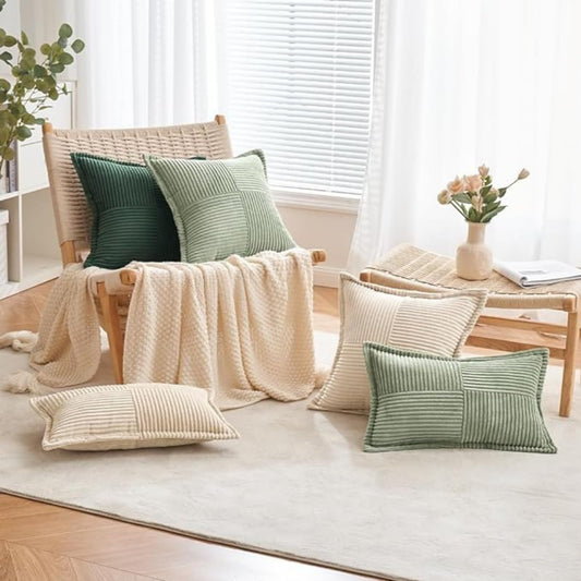 2 Packs Throw Pillow Covers Corduroy,Decorative Lumbar Pillow Covers, JOMWEN Super Soft Boho Striped Cushion Covers for Couch Bed Sofa Livingroom (Sage Green, 50 x 30 cm)