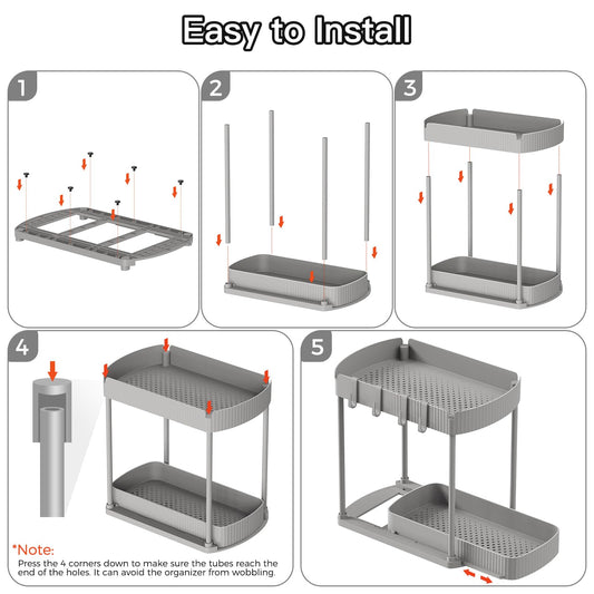 2 Pack Multi-Purpose Pull-Out Storage Organizers, Under Sink Organizers and Storage for Bathroom & Kitchen, Under Cabinet Organizers and storage, 14.8 Inch, Grey