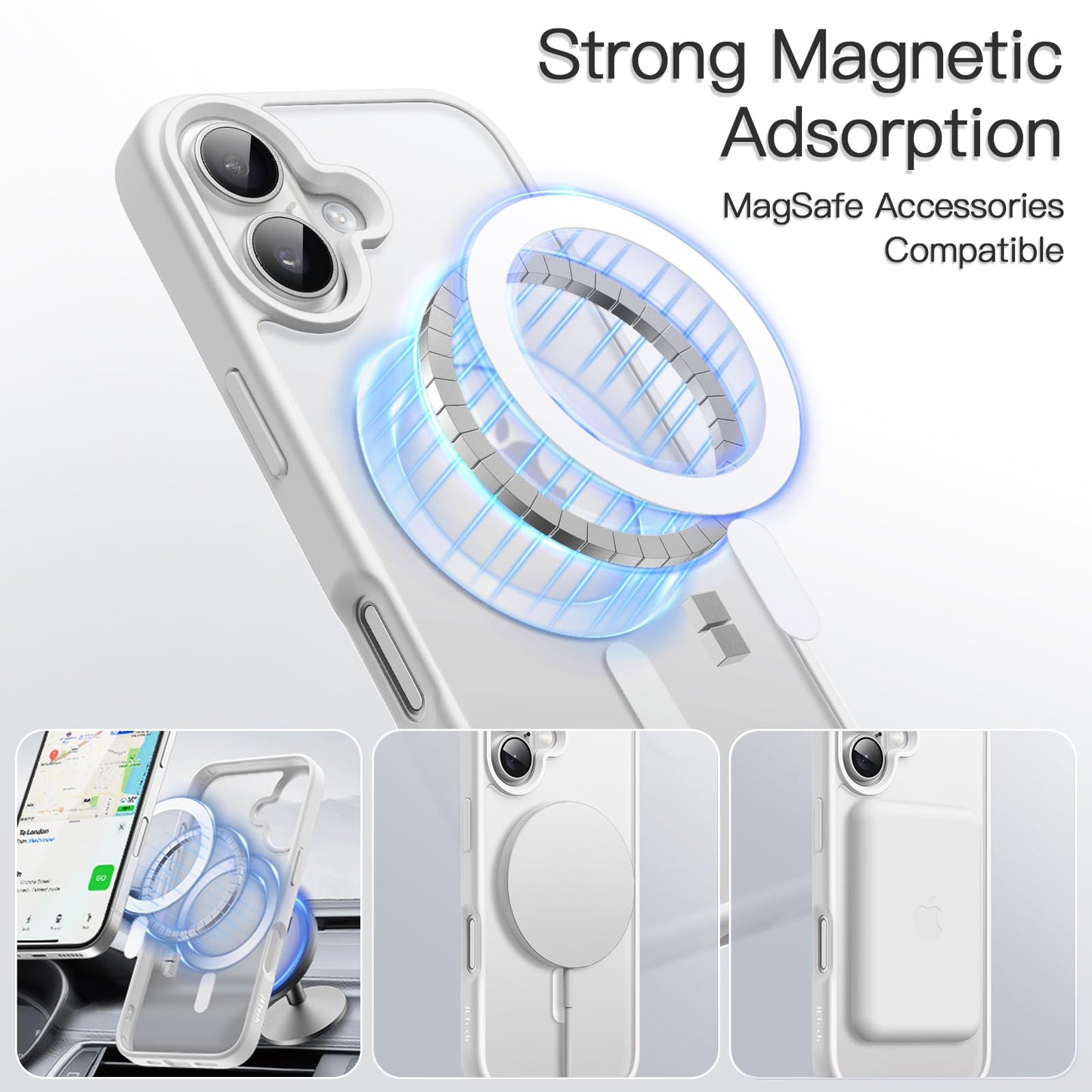 JETech Magnetic Case for iPhone 16 Plus 6.7-Inch Compatible with MagSafe, Translucent Matte Back Slim Shockproof Phone Cover (White)