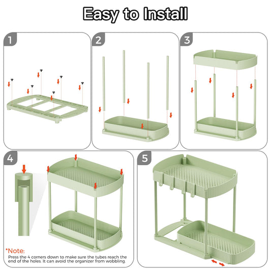 2 Pack Multi-Purpose Pull-Out Storage Organizers, Under Sink Organizers and Storage for Bathroom & Kitchen, Under Cabinet Organizers and storage, 14.8 Inch, Green