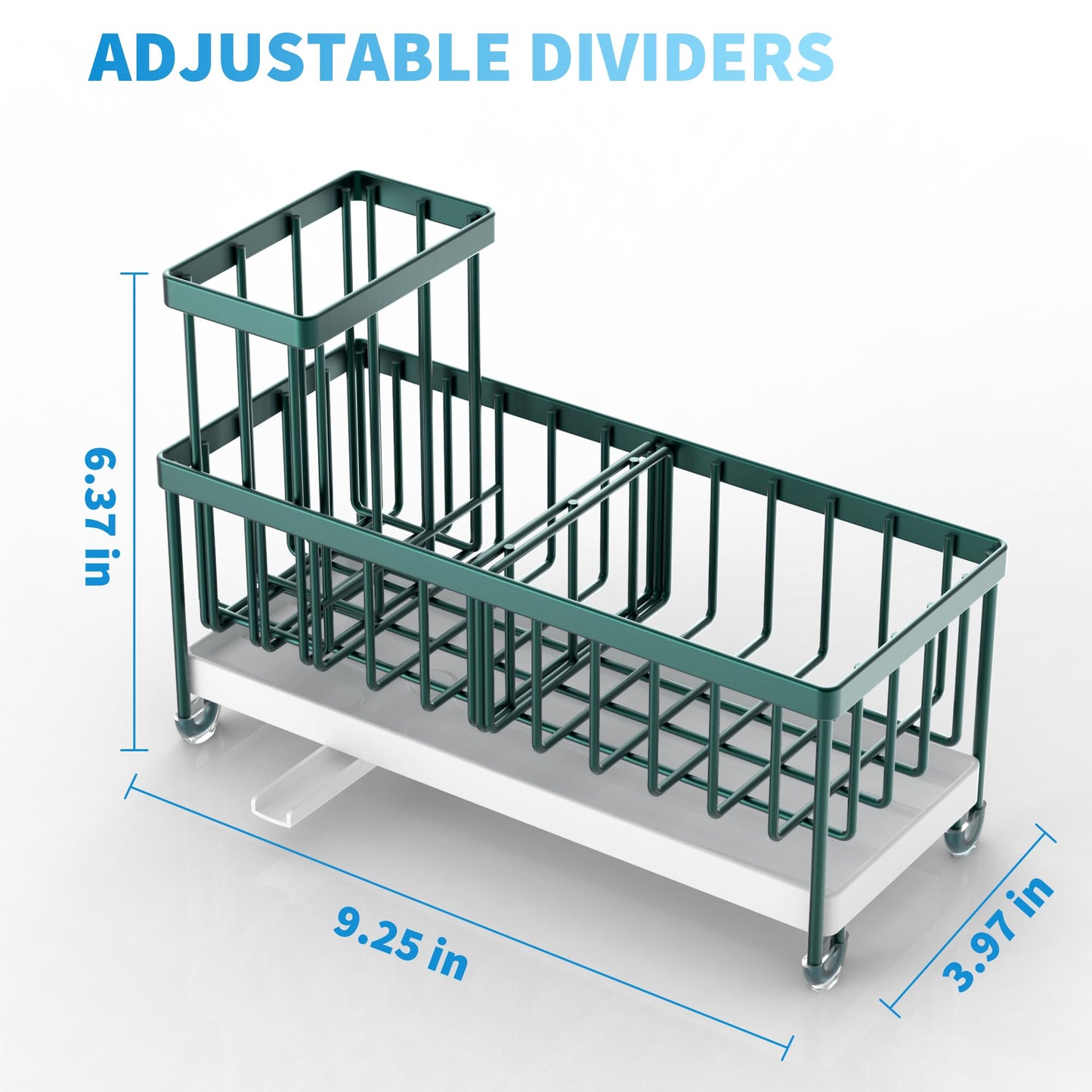 Sponge Holder for Kitchen Sink, Sink Caddy Organizer with High Brush Holder, Countertop Organizers and Storage Rustproof 304 Stainless Steel, Dark Green Kitchen Decor and Accessories