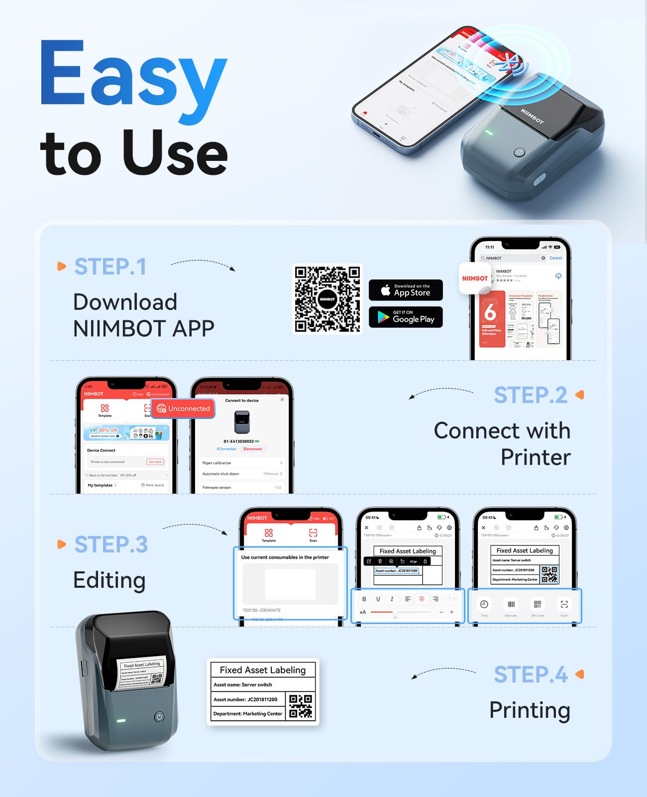 NIIMBOT B1 Label Maker, Portable Thermal Label Printer, Mini Label Maker Machine with Tape, Bluetooth Small Sticker Printer with Auto Identification, Labelling Machine for Office, Home, Business