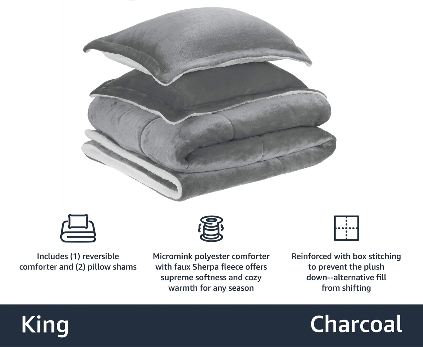 Ultra-Soft Micromink Sherpa Comforter Bed Set - Charcoal, King