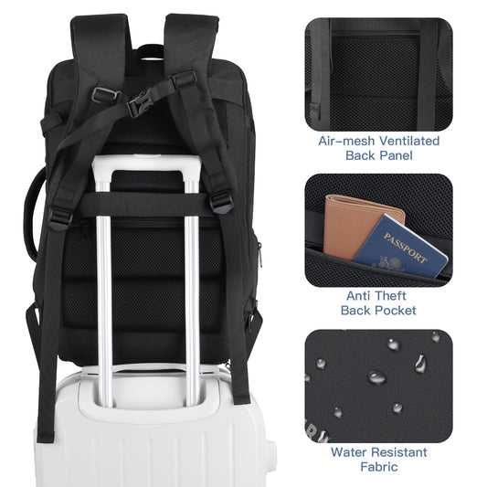 Carry On Backpack, 50L Travel Backpack, Luggage Backpack TSA Flight Approved Laptop Backpack for Men & Women, Large Expandable Backpack 40L Daypack Lightweight Business Weekender Bag, Black