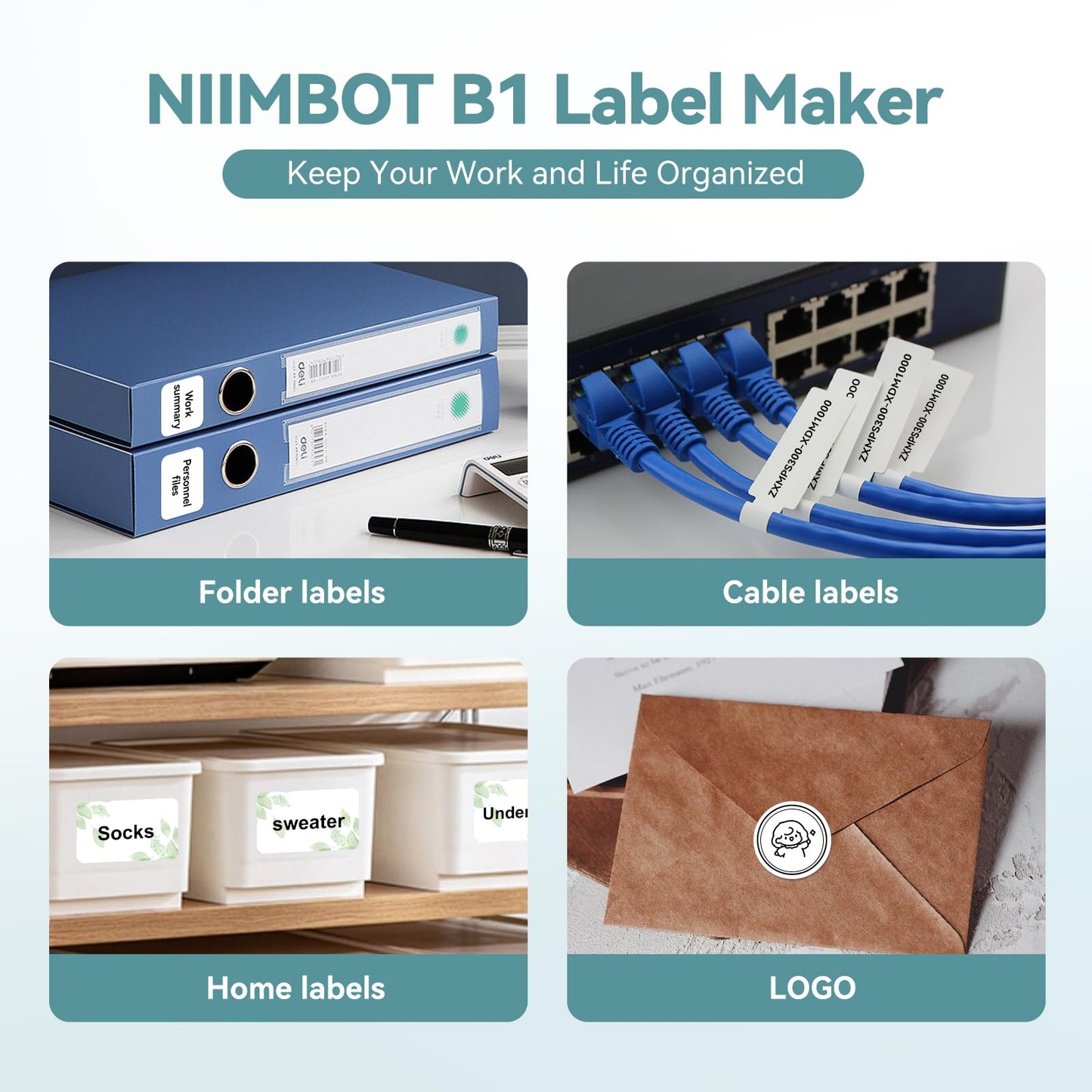 NIIMBOT B1 Label Maker Machine with Tape, Thermal Label Printer Easy to Use for Office, Home, Business, 2 Inch Label Maker with 2'' x1.18'' Labels-230pcs/Roll