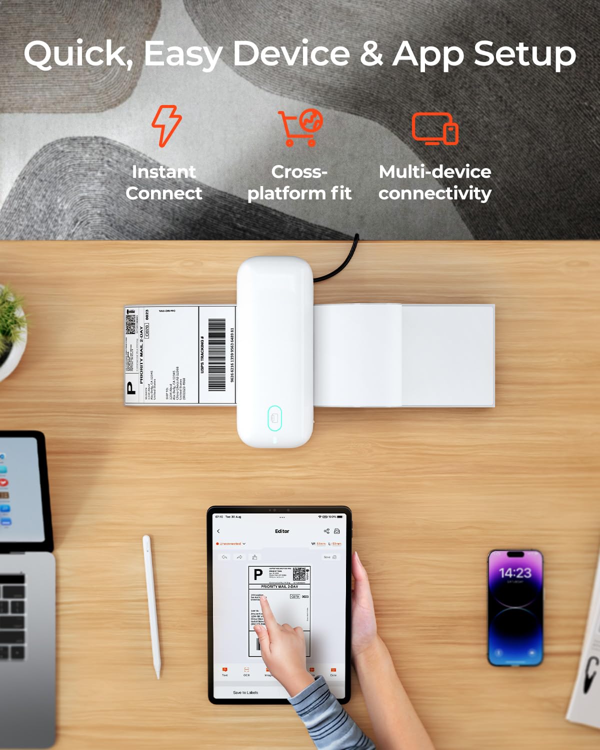 MUNBYN Bluetooth Shipping Label Printer, 4x6 Thermal Label Printer for Small Business, Compatible with iPhone, Android, Windows, macOS, Etsy, Shopify, Royal Mail, DHL, DPD, Evri, 402B, White