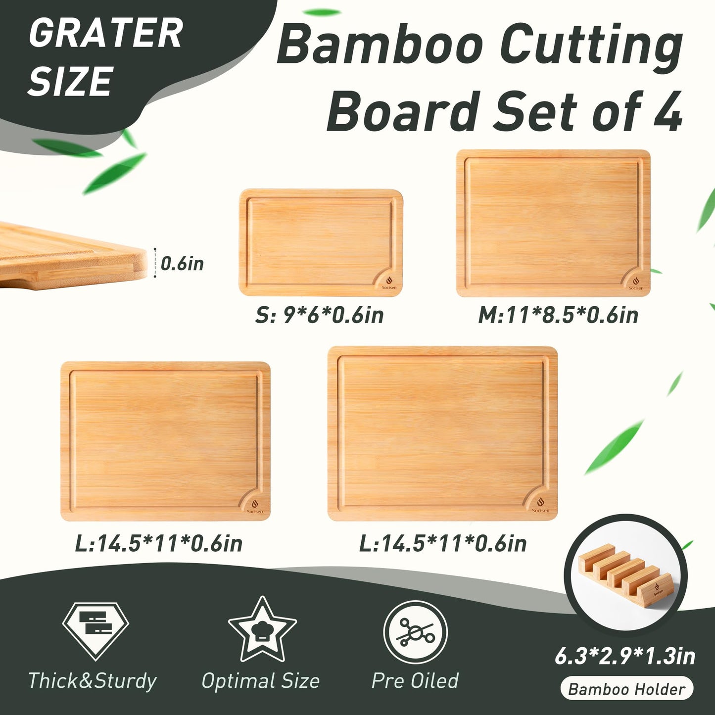 Bamboo Cutting Board Set Non Slip Feet with Holder Over Sink Happy Christmas Xmas Birthday Gifts Cool Unique