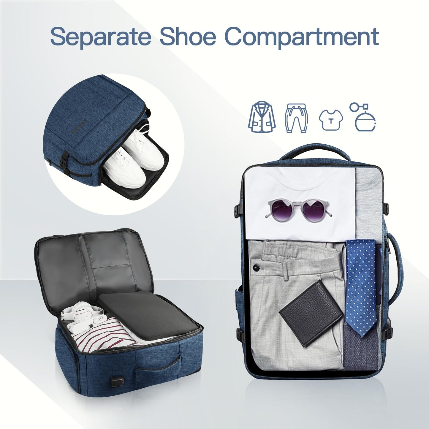 Carry On Backpack, Extra Large 50L Travel Backpack for Men & Women, Expandable Backpack For Airplanes, 17 Inch Laptop Backpack, Luggage Backpack 40L Daypack Lightweight Business Weekender Bag, Blue