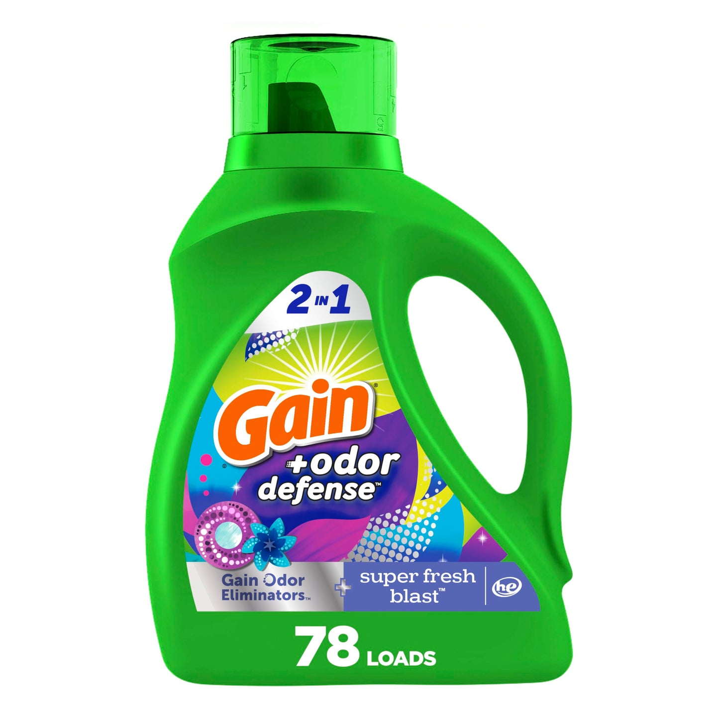 Gain + Odor Defense Liquid Laundry Detergent, Super Fresh Blast Scent, 113 Oz, 78 Loads, HE Compatible