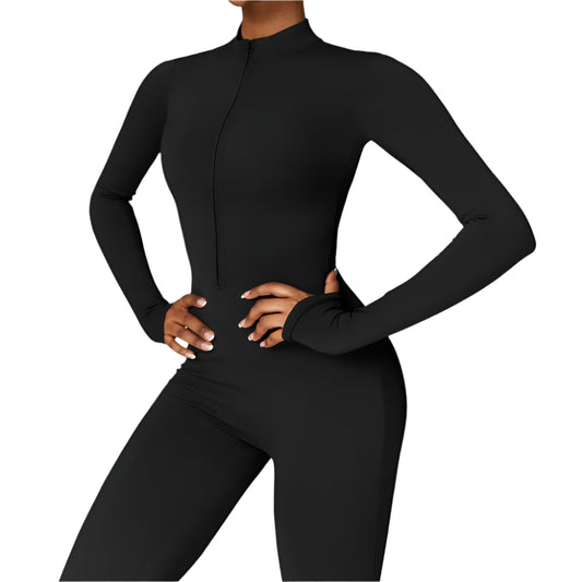 Women's Zipper Long-sleeved Jumpsuit - yoga fitness Bodysuit with Breathable Fabric
