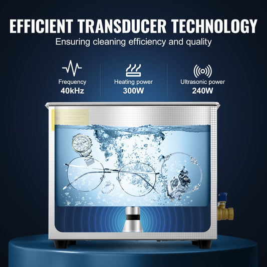 VEVOR Professional Ultrasonic Cleaner, 10L Ultrasonic Jewelry Cleaner With Digital Timer & Heater, Stainless Steel Industrial SonicCleaner 40kHz For Glasses, Watches, Rings, Small Parts