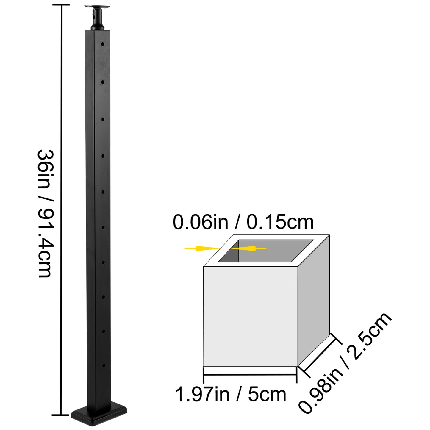 VEVOR Cable Railing Post Level Deck Stair Post Cable Handrail Post Stainless Steel Brushed Finishing Deck Railing Pre-Drilled Pickets With Mounting Bracket Stair Railing Kit Black