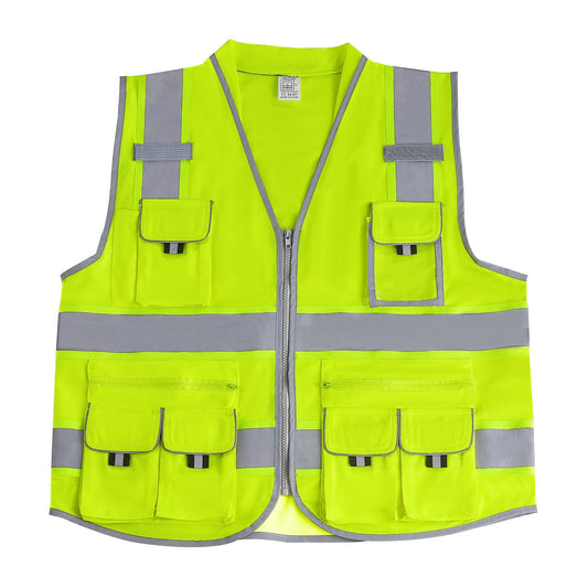 Safety Vest Reflective Yellow Work Vest With 10 Pockets For Men & Women