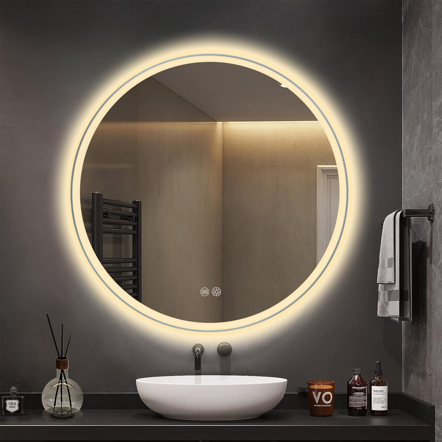 Bathroom Mirror Dual Light Strip Circular 60cm