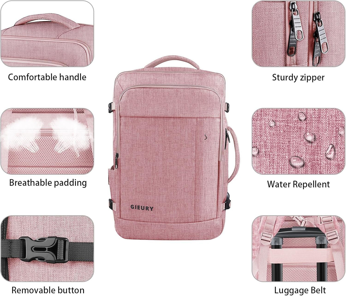 Large Travel Backpack for Women, 55L Carry On Backpack, Expandable Backpack Big Capacity For Airplanes, Travel Gifts for Women, Fits 18.4 Inch Laptop, Luggage Backpack Suitcase Daypack Bag, Pink