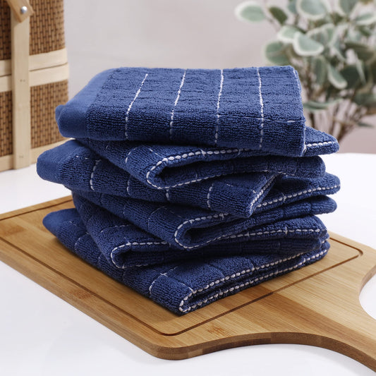 100% Cotton Terry Kitchen Dish Cloths, Ultra Soft and Absorbent Dish Towels for Kitchen, Suitable for Drying and Washing Dishes, 6 Pack, 12 x 12 Inches, Navy Blue