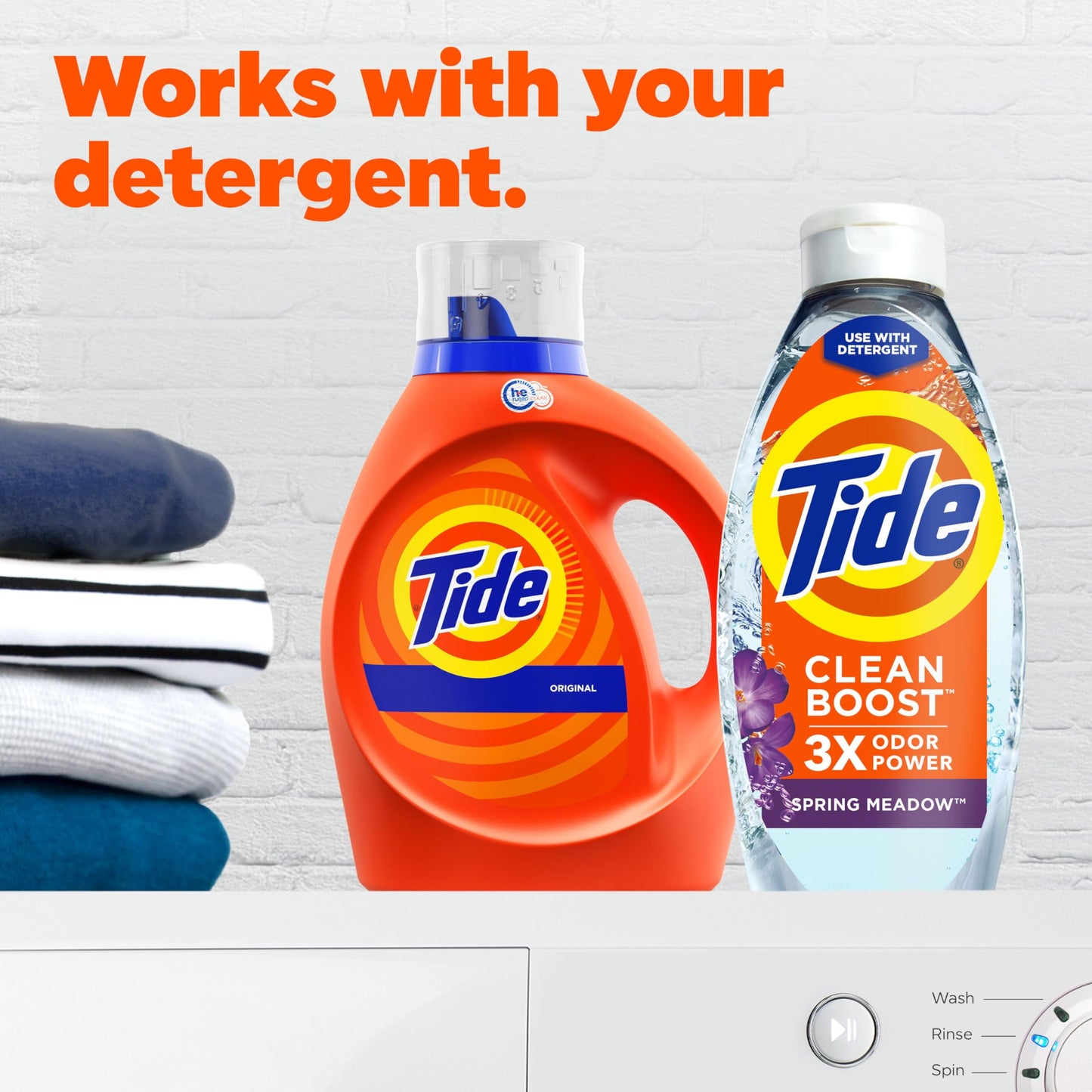 Tide Clean Boost Fabric Rinse, Removes Odours and Residues, Safe on All Fabrics, Free of Dyes and Heavy Perfumes, Spring Meadow Scent, 1.43L