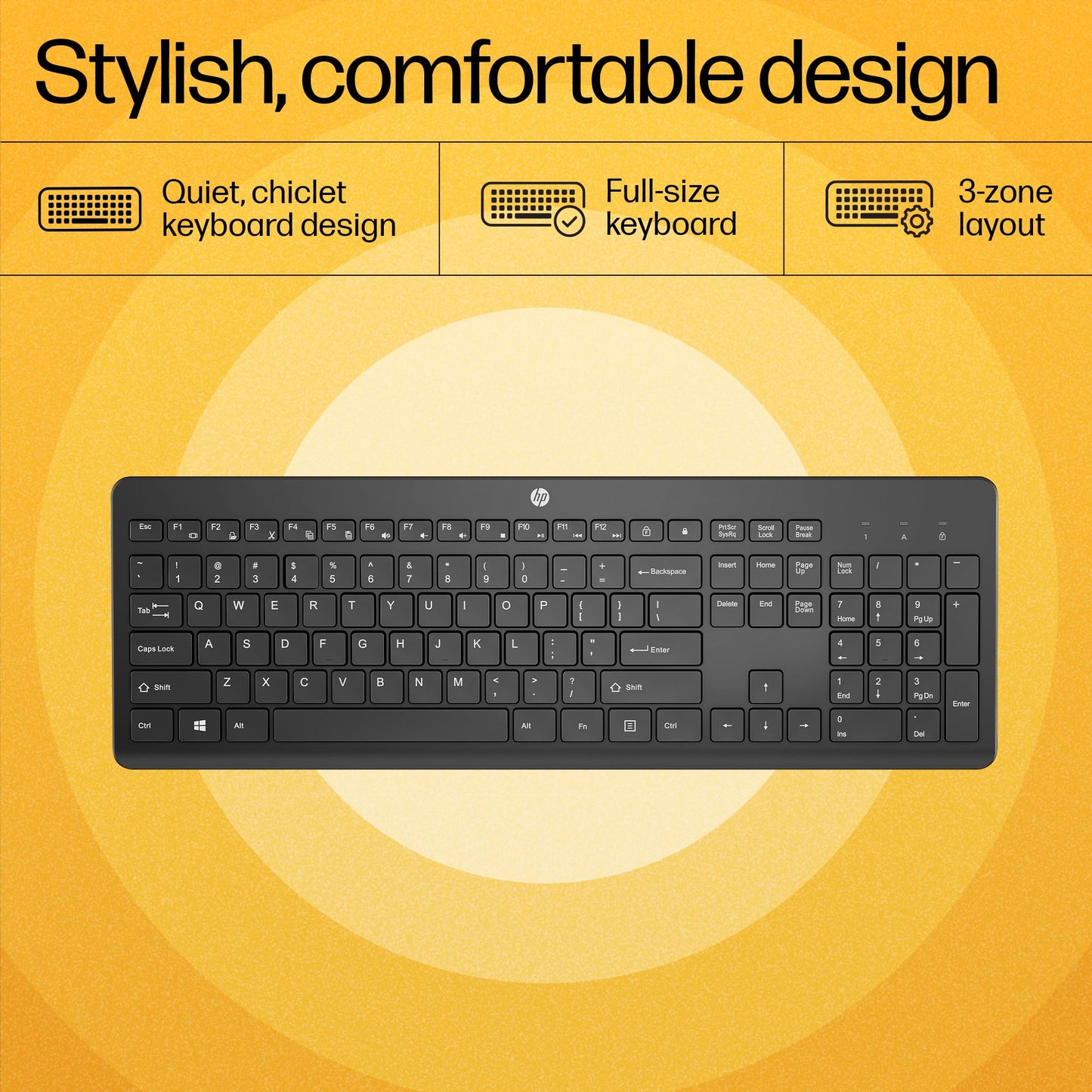 HP 230 Wireless Mouse and Keyboard Combo with Lag Free Wireless 2.4GHz, Long Lasting Battery - 16months, Up to 1600 DPI Mouse Precision, Quiet Keys and clicks, Black, 18H24AA