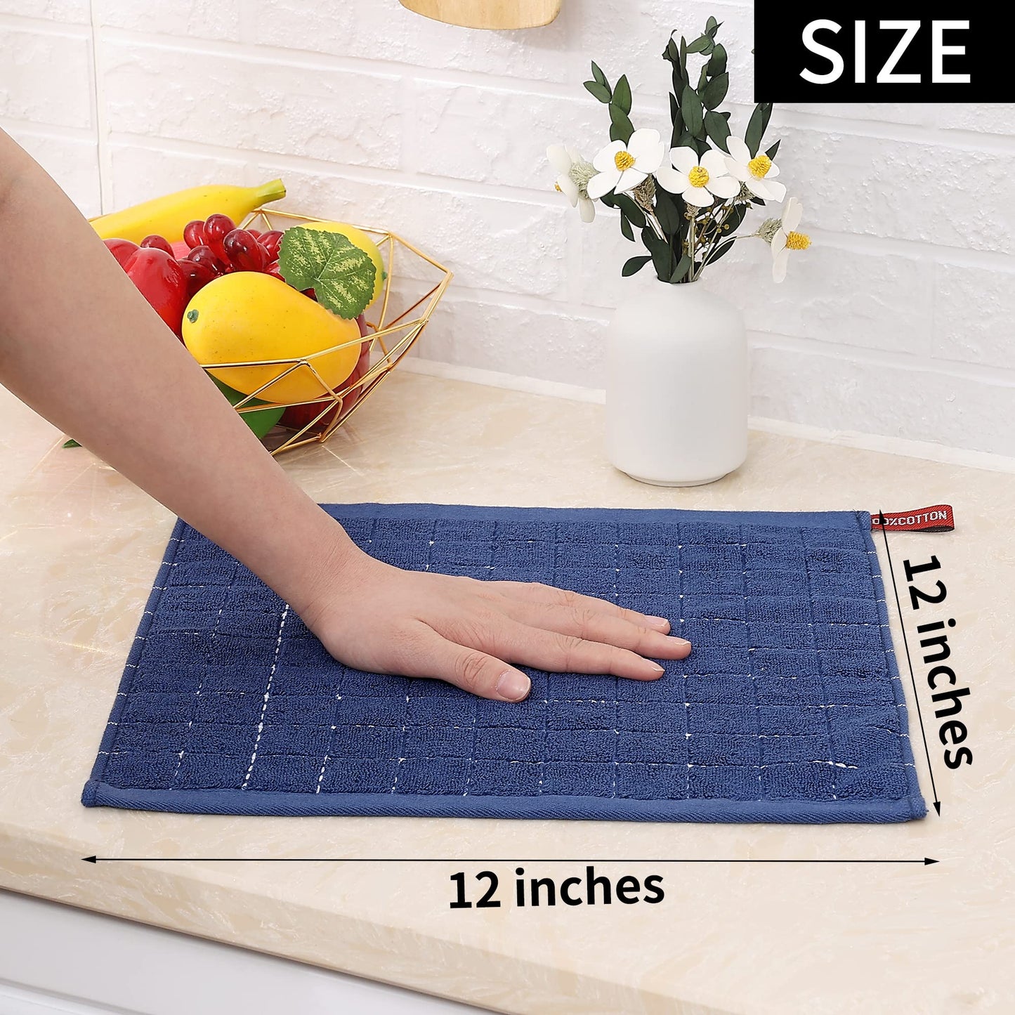 100% Cotton Terry Kitchen Dish Cloths, Ultra Soft and Absorbent Dish Towels for Kitchen, Suitable for Drying and Washing Dishes, 6 Pack, 12 x 12 Inches, Navy Blue