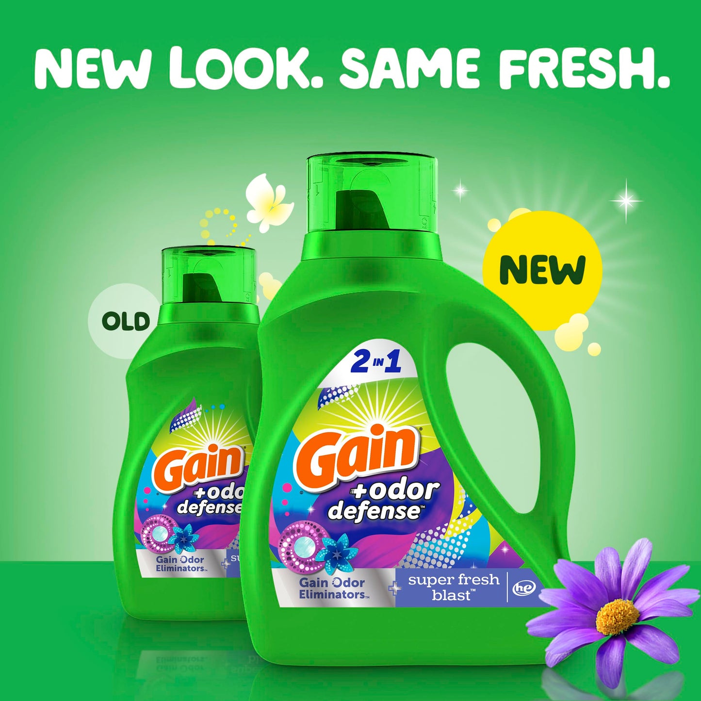 Gain + Odor Defense Liquid Laundry Detergent 2-Pack, Super Fresh Blast Scent, 65 fl oz each, 45 Loads each, HE Compatible