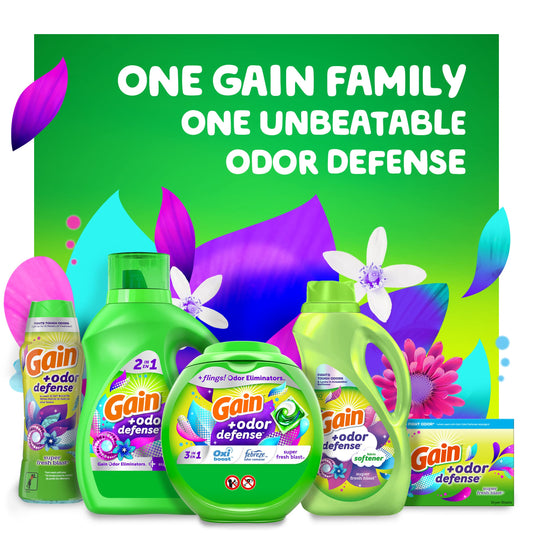 Gain + Odor Defense Liquid Laundry Detergent Super Fresh Blast Scent 154 fl oz 107 Loads HE Compatible (Pack of 2)