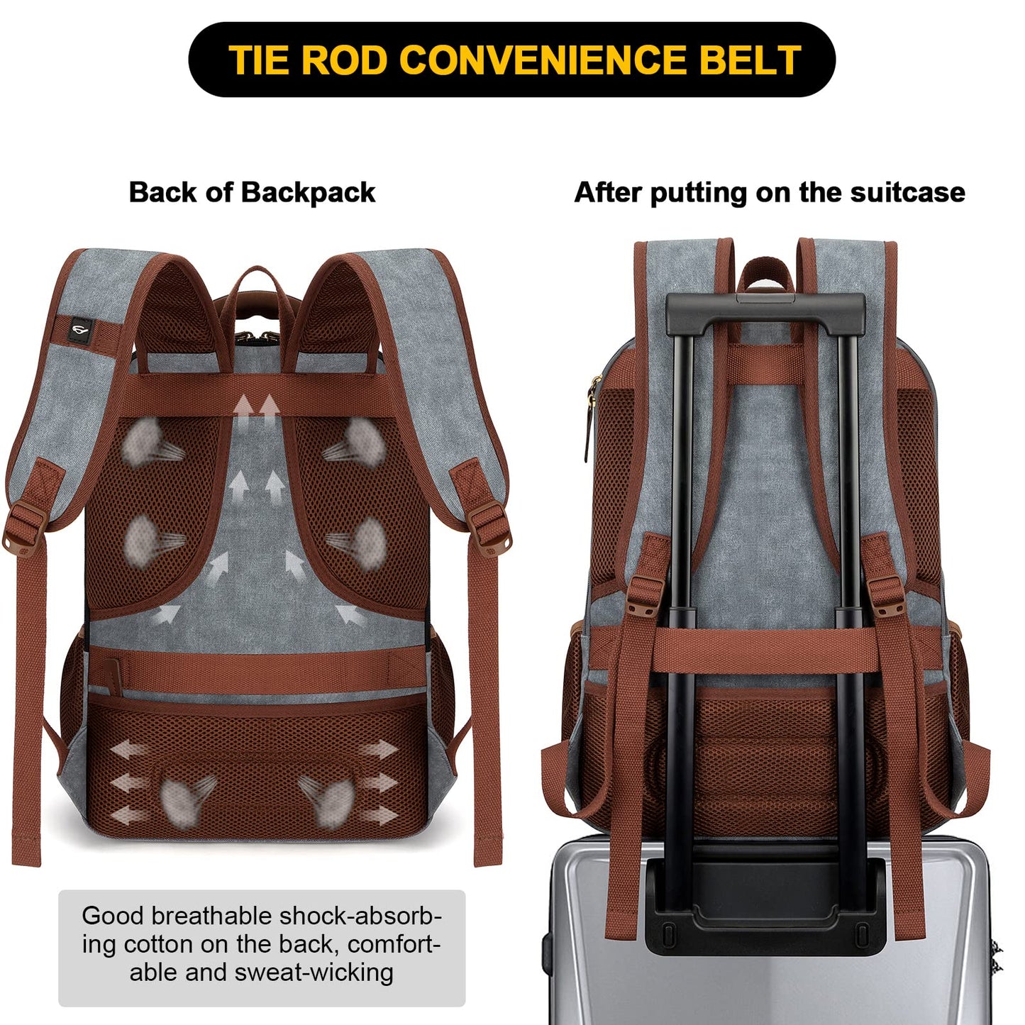 Tzowla Canvas Laptop Backpack Men,Bag for Women,School Travel College Work Rucksack Fits 15.6 Inch Laptop,Bookbag with USB Charging Port,Light Grey