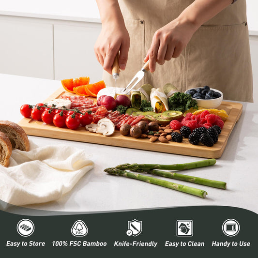 Bamboo Cutting Board Set Non Slip Feet with Holder Over Sink Happy Christmas Xmas Birthday Gifts Cool Unique