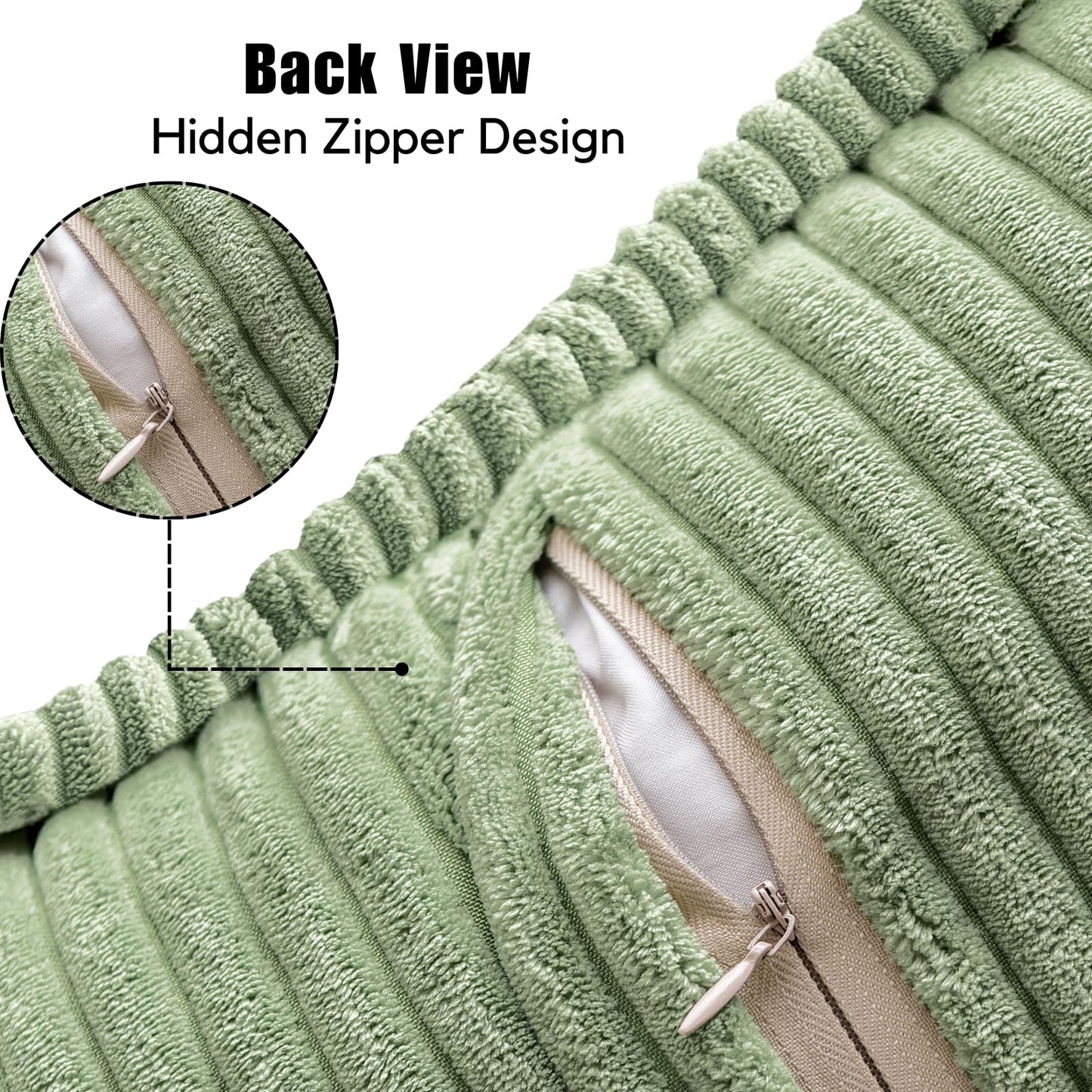 2 Packs Throw Pillow Covers Corduroy,Decorative Lumbar Pillow Covers, JOMWEN Super Soft Boho Striped Cushion Covers for Couch Bed Sofa Livingroom (Sage Green, 50 x 30 cm)