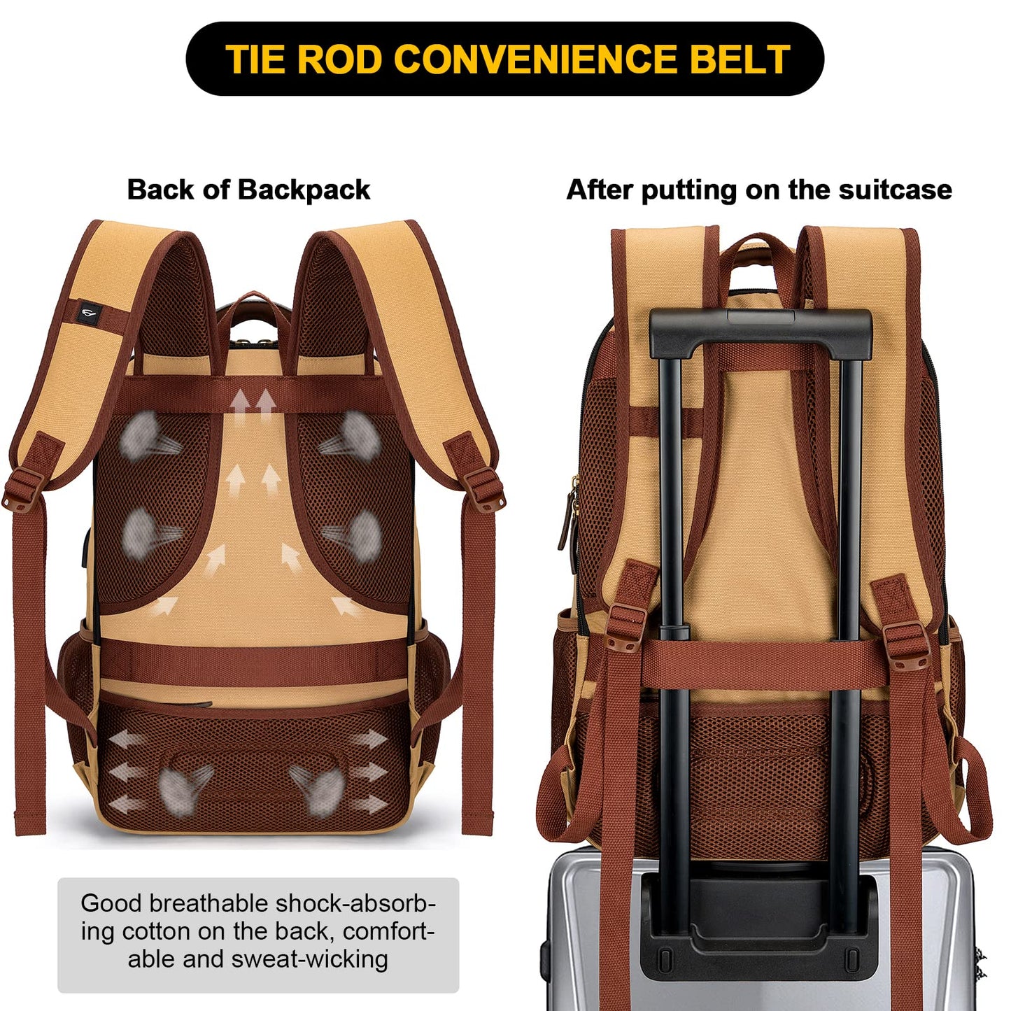 Tzowla Canvas Laptop Backpack, Bag for Men Women,Travel Work Rucksack Fits 15.6 Inch Laptop,Bookbag with USB Charging Port-Yellow