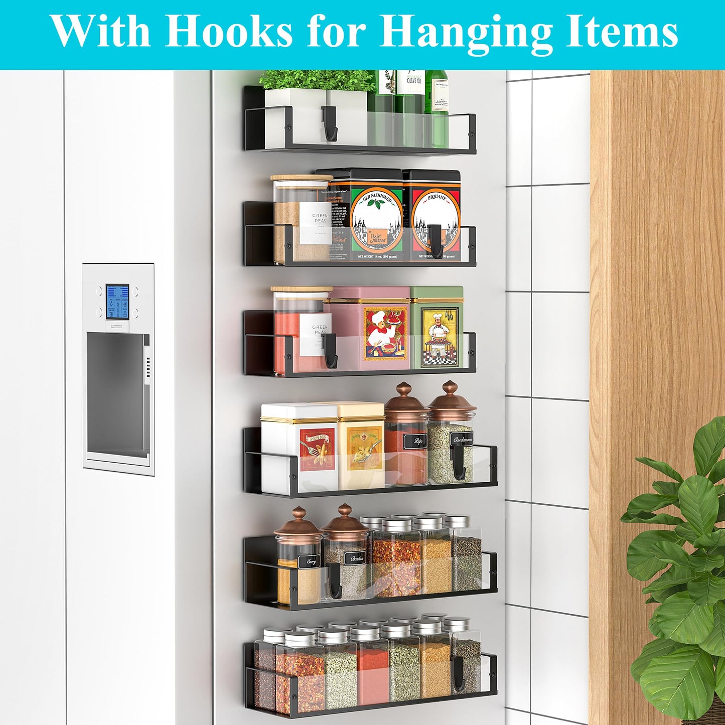 6 Pack Magnetic Spice Storage Rack Organizer for Refrigerator and Oven, Clear Fridge Organizers and Storage