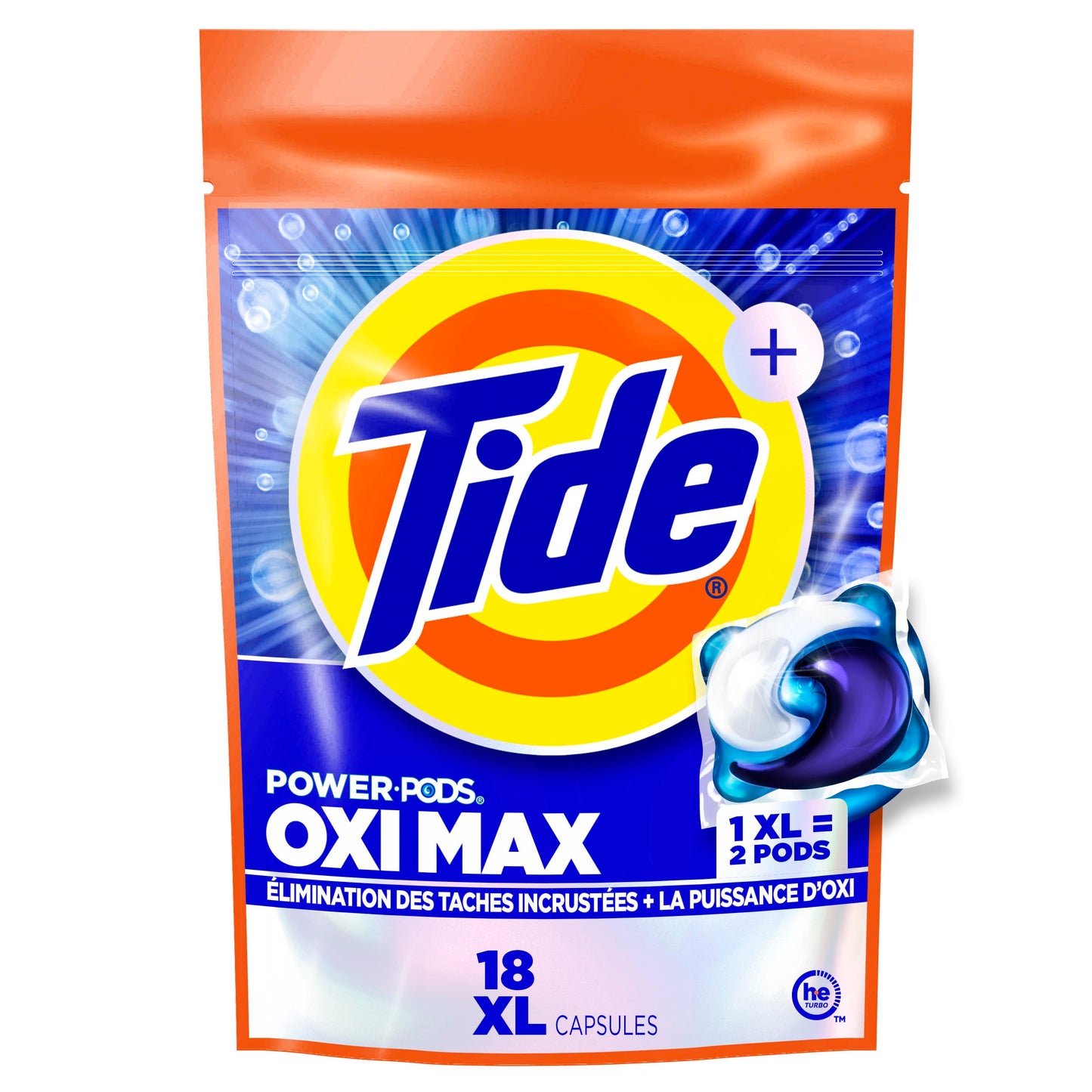 Tide Oxi Max Power PODS Laundry Detergent, Laundry Pods with Stain Remover Plus Oxi Power, 18 Count