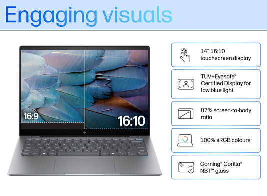 HP OmniBook X AI 14" Laptop with Copilot: 2.2K Touch Display, Qualcomm® Snapdragon® Processor, 16GB RAM, 1TB SSD, Wi-Fi 7, Bluetooth® 5.4, 26-Hour Battery Life, Meteor Silver, A42H8PA