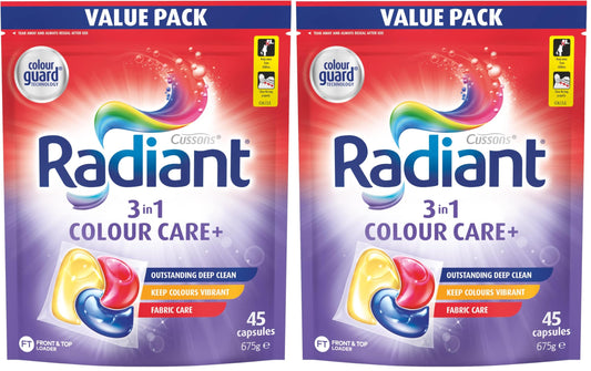 Radiant Colour Care 3 in 1 Laundry Detergent, 675 g (45 Capsules) (Pack of 2)