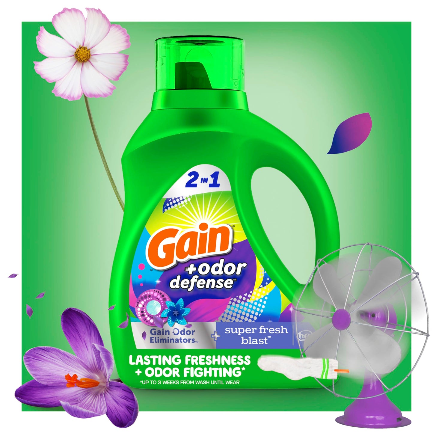 Gain + Odor Defense Liquid Laundry Detergent, Super Fresh Blast Scent, 88 Oz, 61 Loads, HE Compatible (Pack of 5)