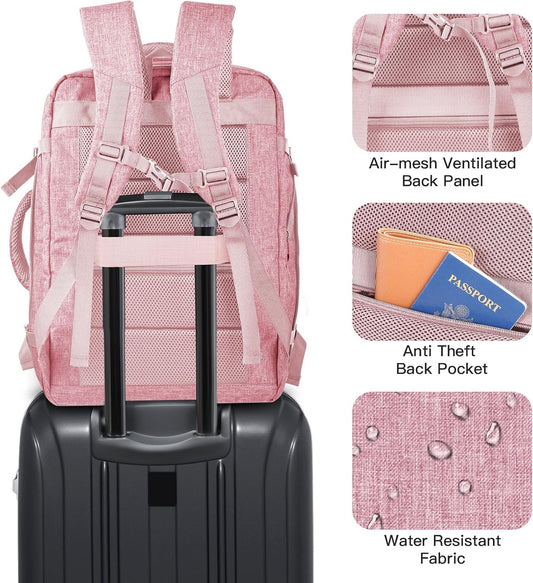 Large Travel Backpack for Women, 55L Carry On Backpack, Expandable Backpack Big Capacity For Airplanes, Travel Gifts for Women, Fits 18.4 Inch Laptop, Luggage Backpack Suitcase Daypack Bag, Pink