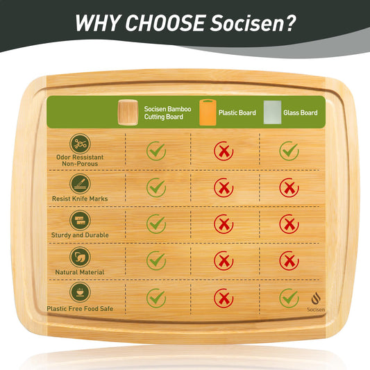 Bamboo Cutting Board Set Non Slip Feet with Holder Over Sink