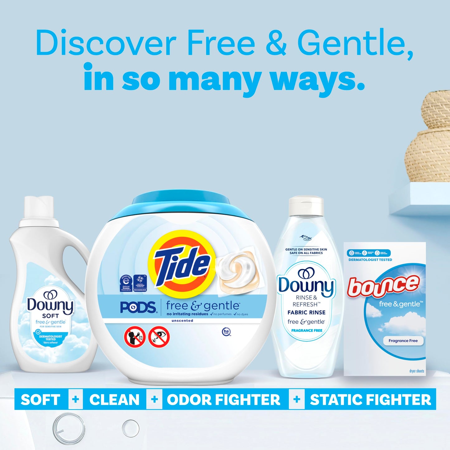 Tide PODS Free & Gentle, Laundry Detergent Liquid Pacs, Unscented and Hypoallergenic for Sensitive Skin, 42 Count - Packaging May Vary