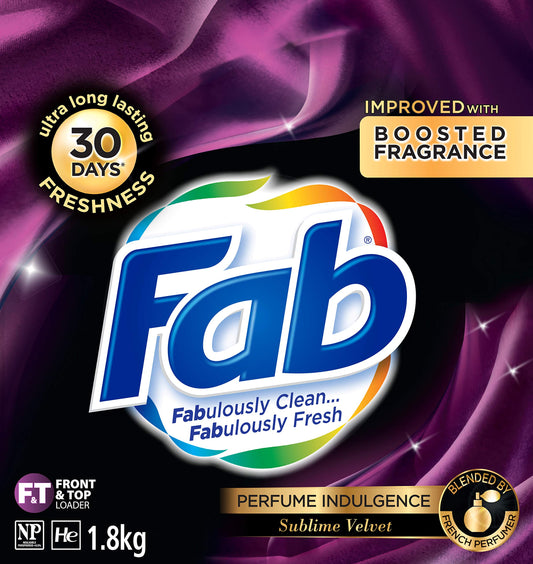 Fab Perfume Indulgence Sublime Velvet, Laundry Powder Washing Detergent, (packaging may vary), 1.8 Kilograms (Pack of 2)