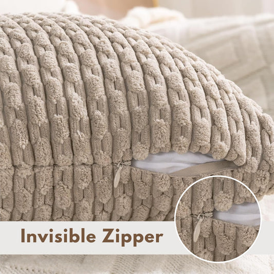 4 Packs Throw Pillow Covers Corduroy, Decorative Lumbar Pillow Covers, JOMWEN Super Soft Boho Striped Cushion Covers for Couch Bed Sofa Livingroom (Neutral, 45 x 45 cm)