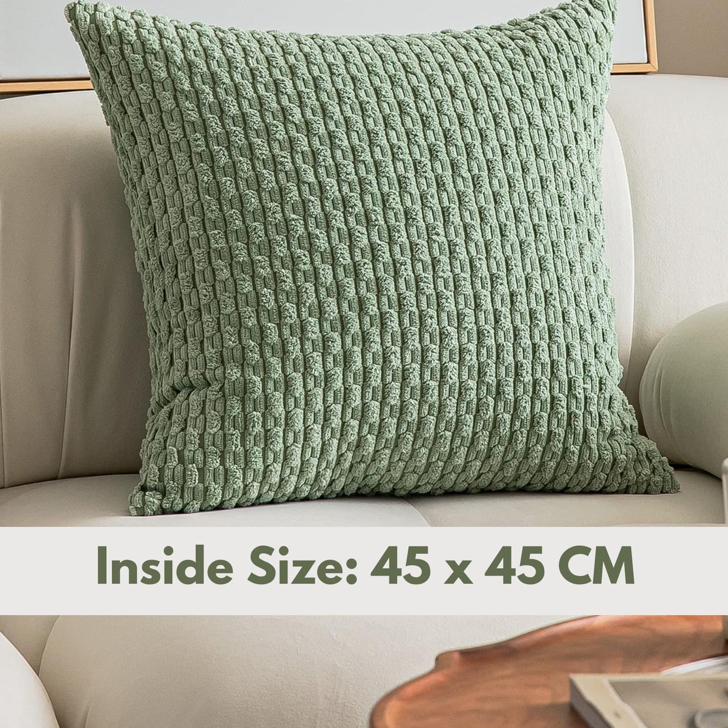 2 Packs Throw Pillow Covers Corduroy, Decorative Lumbar Pillow Covers, JOMWEN Super Soft Boho Striped Cushion Covers for Couch Bed Sofa Livingroom (Sage Green, 45 x 45 cm)