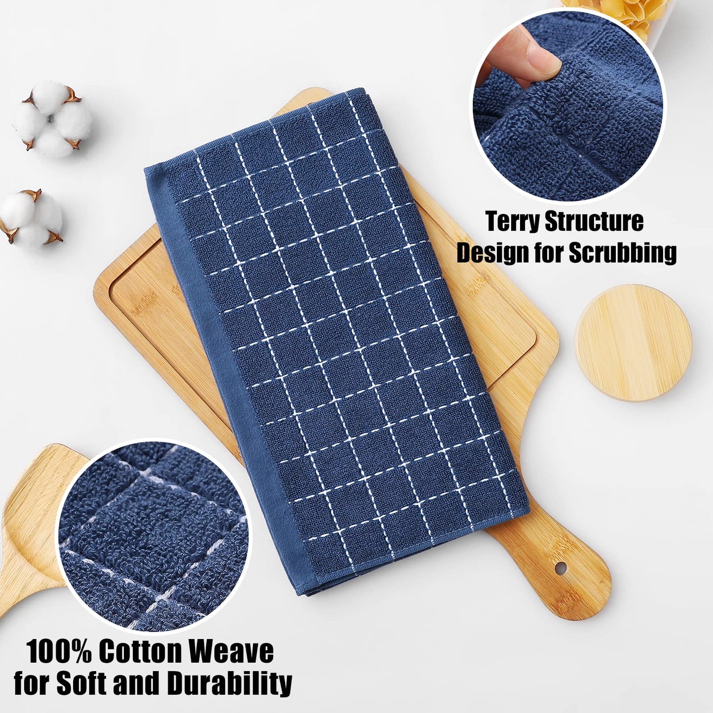 100% Cotton Terry Kitchen Dish Cloths, Ultra Soft and Absorbent Dish Towels for Kitchen, Suitable for Drying and Washing Dishes, 6 Pack, 12 x 12 Inches, Navy Blue