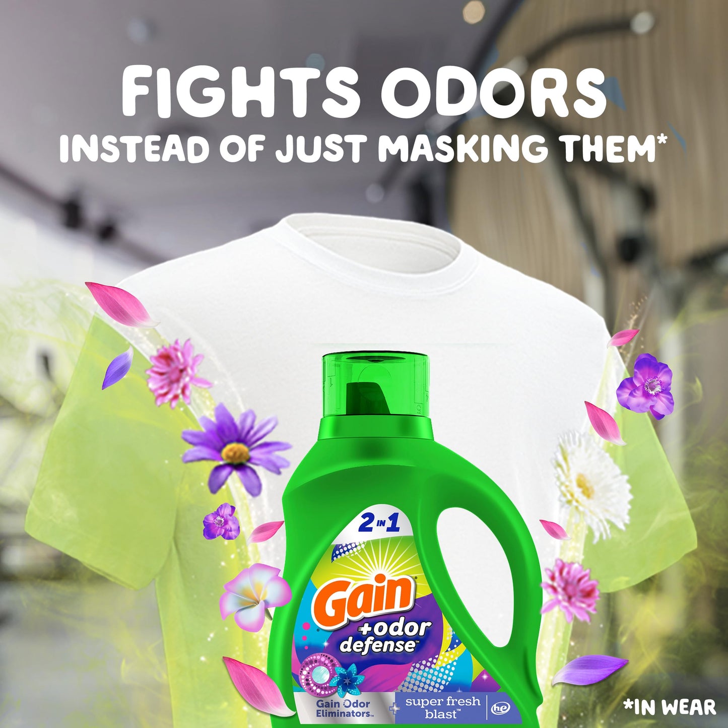 Gain + Odor Defense Liquid Laundry Detergent 2-Pack, Super Fresh Blast Scent, 65 fl oz each, 45 Loads each, HE Compatible